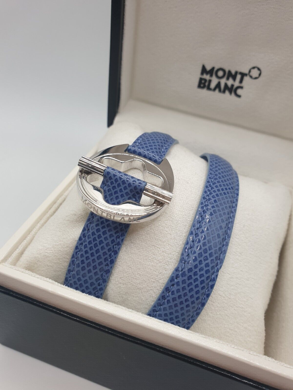 Montblanc Leder Armband Silber - Blau - OVP Mit Box und Service Guide