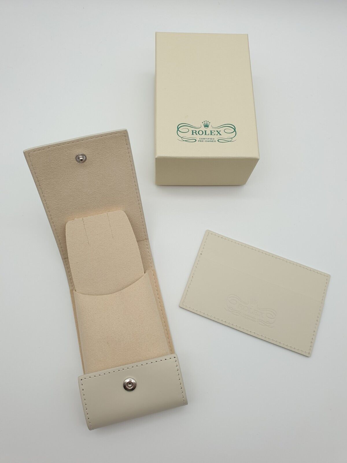 Rolex Etui + Kartenetui Card Holder - Echt Leder - Creme/Weiß - Pre Owned - OVP