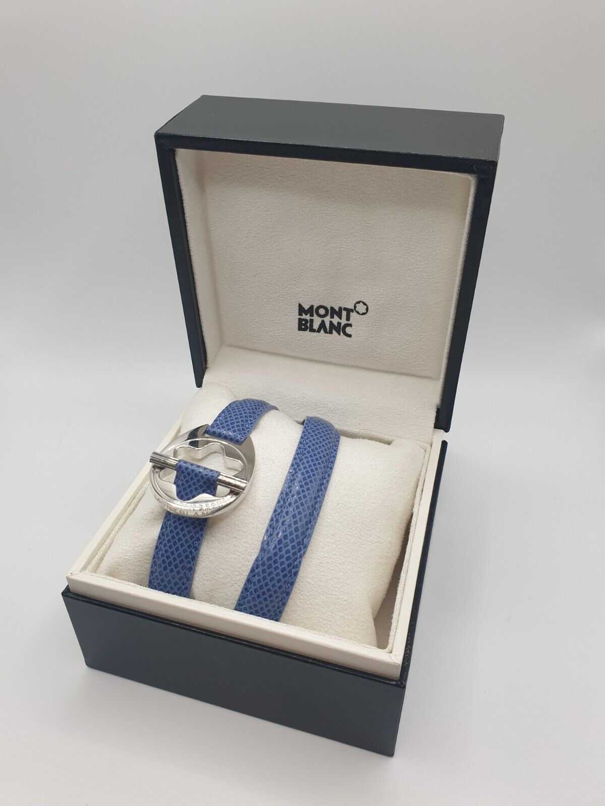 Montblanc Leder Armband Silber - Blau - OVP Mit Box und Service Guide